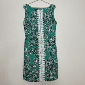 Pappagallo Dress Size 12 Knee Length Green Floral Embroidered Lace Sheath Resort